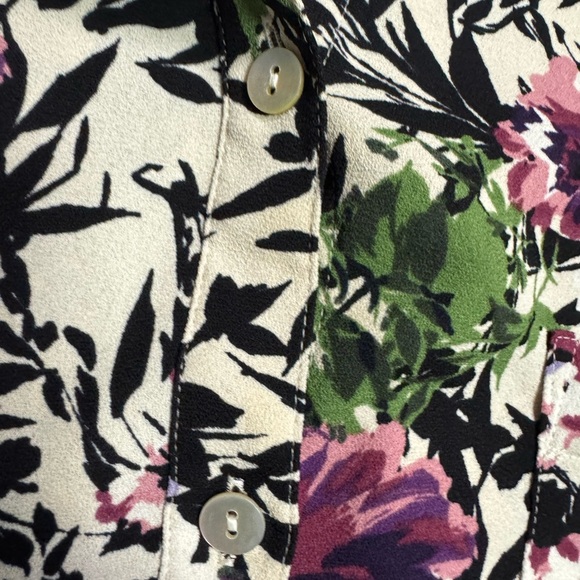 J Jill Shirt Women's Large White Black Purple Floral Button Up Top Colorful - Picture 5 of 5